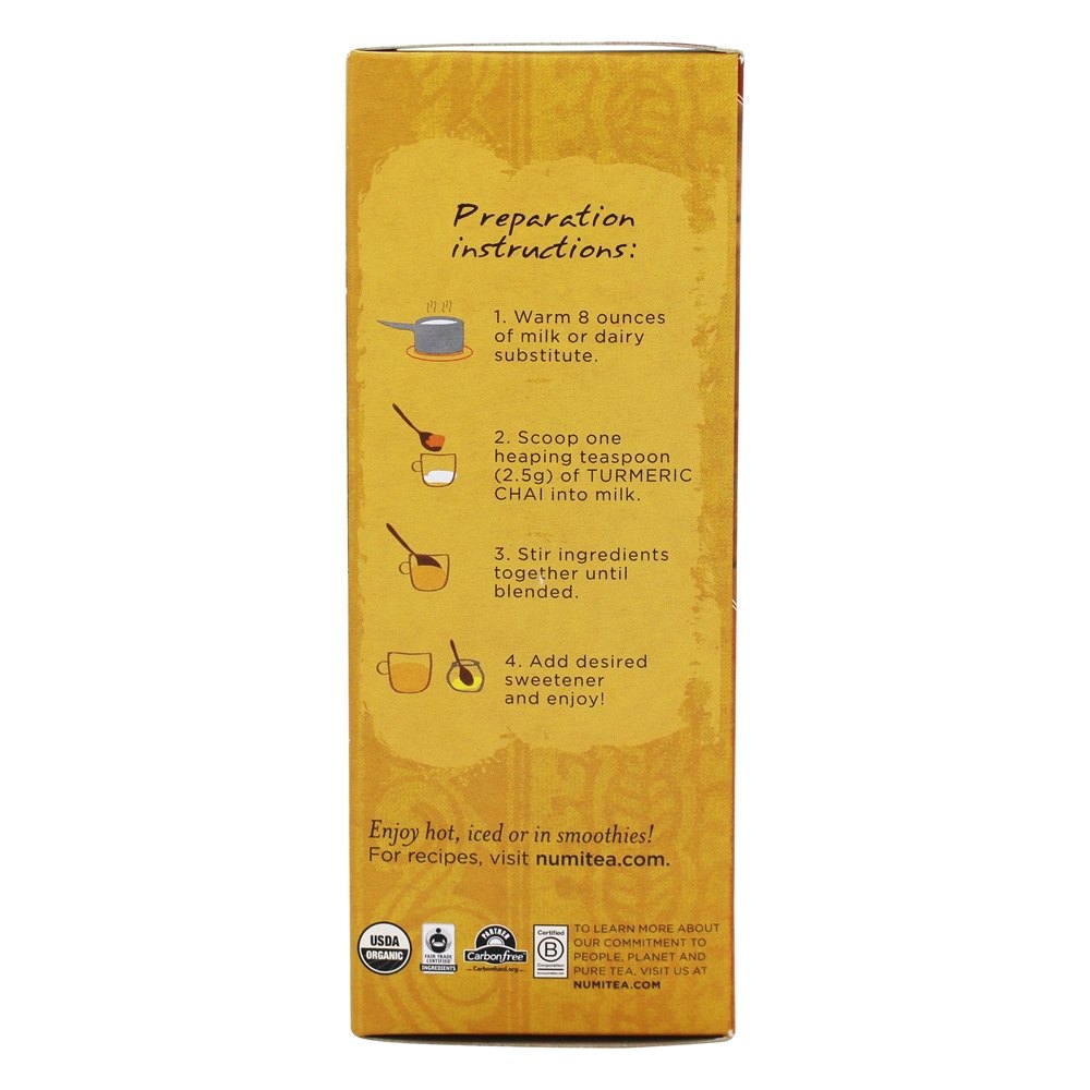 Mistura solta de café com leite dourado Caffeine Free Turmeric Chai - 2.12 oz. Numi Organic - Imagem 4
