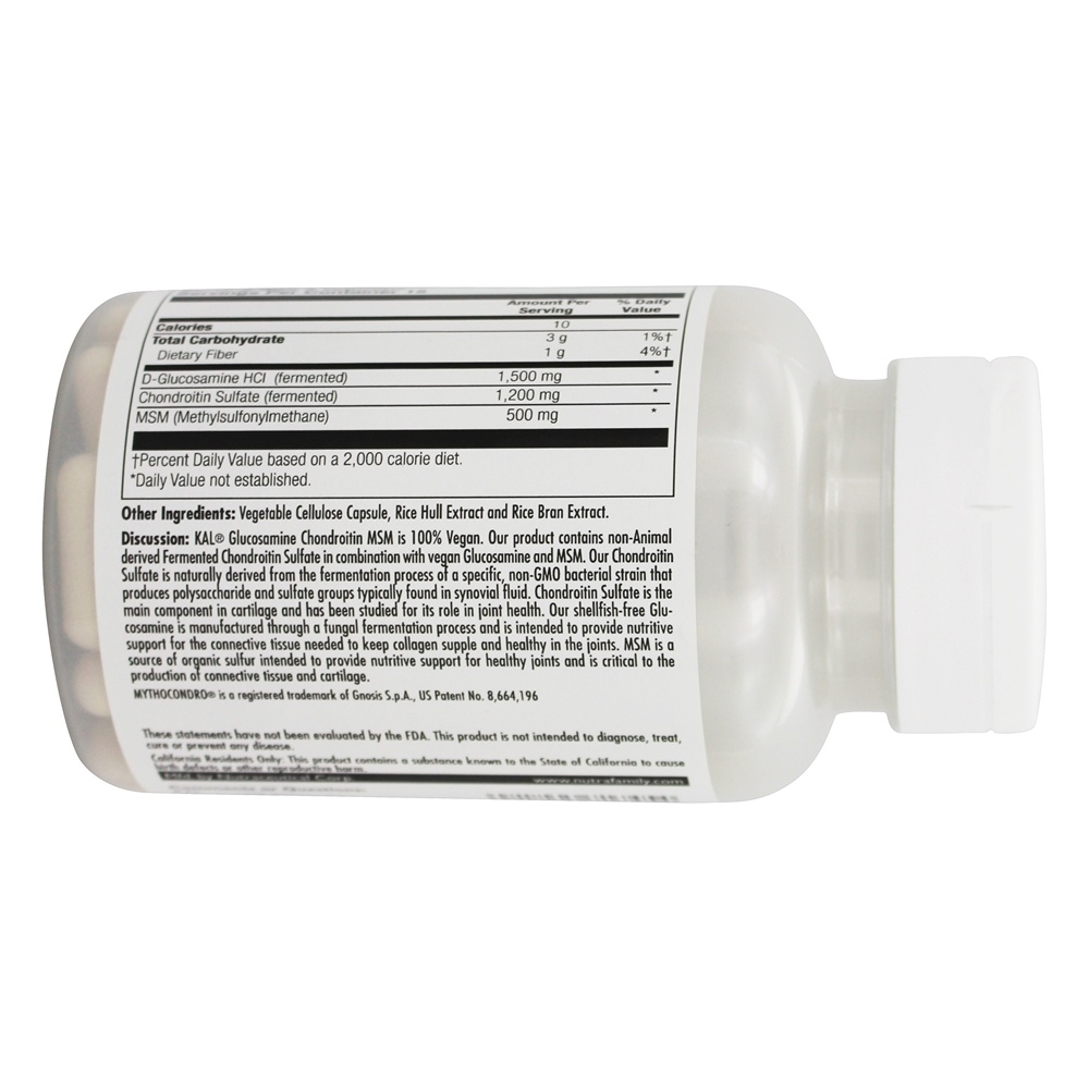 100 % Vegan Glucosamina Condroitina MSM - 60 Cápsula (s) vegetal (s) Kal - Imagem 3