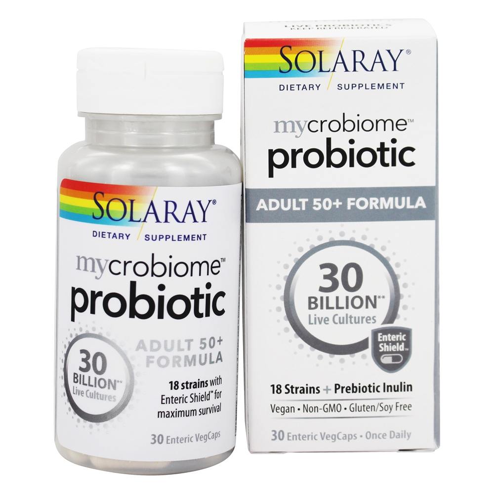 Mycrobiome Probiótico + Inibiótico Prebiótico Adulto 50 + Fórmula 30 Bilhões de UFC - Cápsulas vegetarianas 30 Solaray