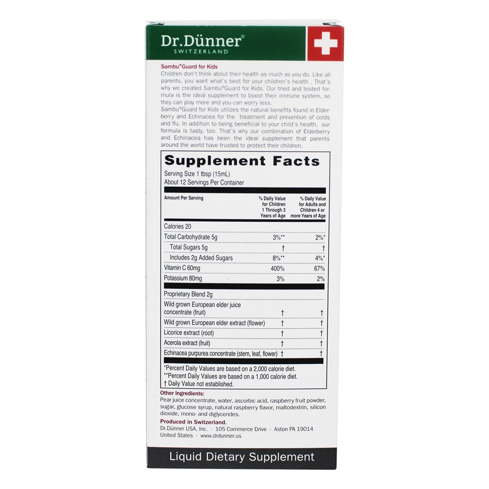 Sambu Guarda Sabugueiro Echinacea & Vitamina C Para Crianças - 5.9 fl. oz. Dr. Dunner - Imagem 3