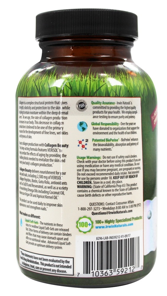 Belleza com colágeno Clinicamente comprovada Verisol - 80 Softgels líquidos Irwin Naturals - Imagem 3