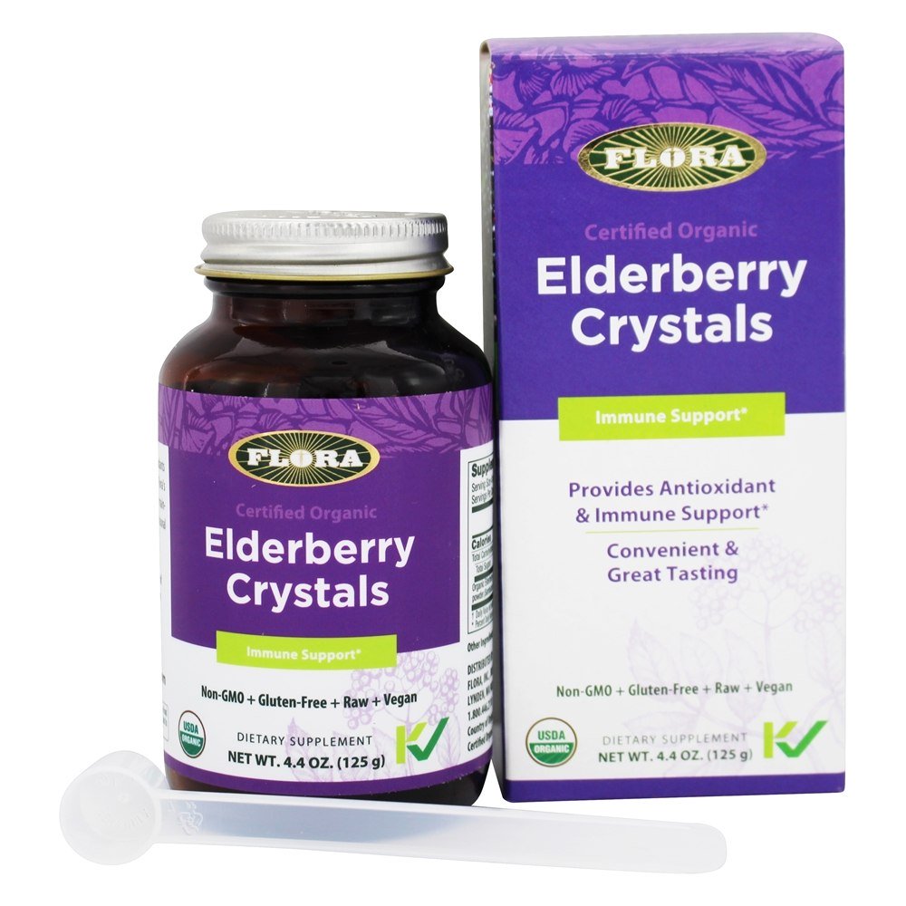 Suporte de imune orgânico em pó para cristais de sabugueiro - 4.4 oz. Flora