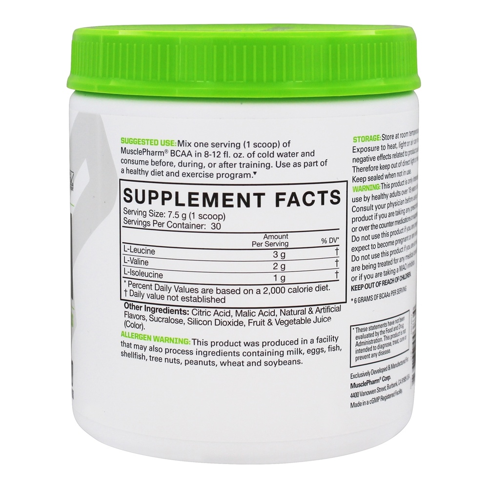 BCAA Fundamentos Otimizado Ramificou-Cadeia Amino ácidos Pó 30 Porções Azul Framboesa - 225 Gramas Muscle Pharm - Imagem 2