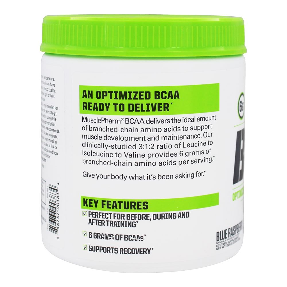 BCAA Fundamentos Otimizado Ramificou-Cadeia Amino ácidos Pó 30 Porções Azul Framboesa - 225 Gramas Muscle Pharm - Imagem 4