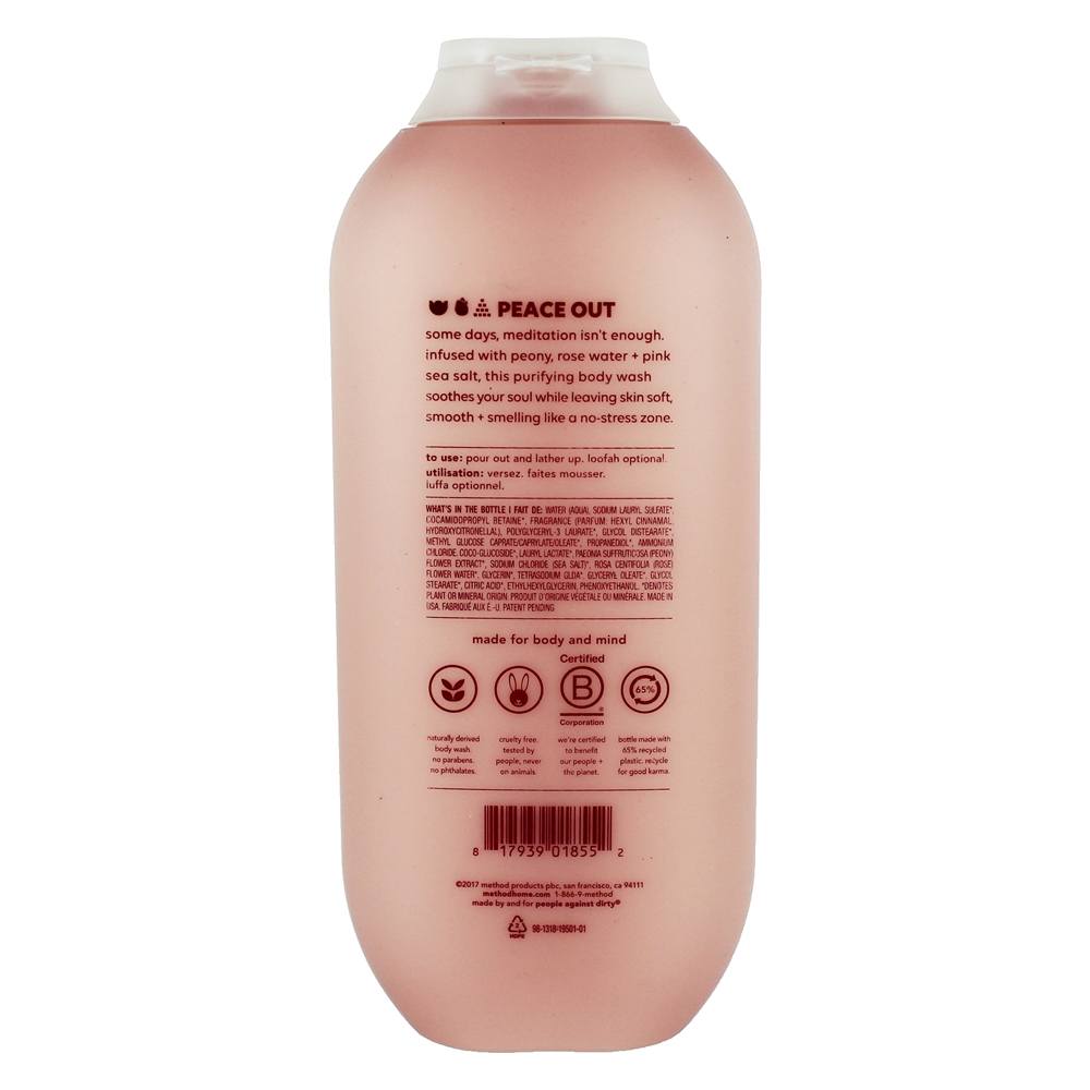 Pure Peônia de lavagem do corpo de paz, água de rosas e sal do mar rosa - 18 fl. oz. Method - Imagem 2