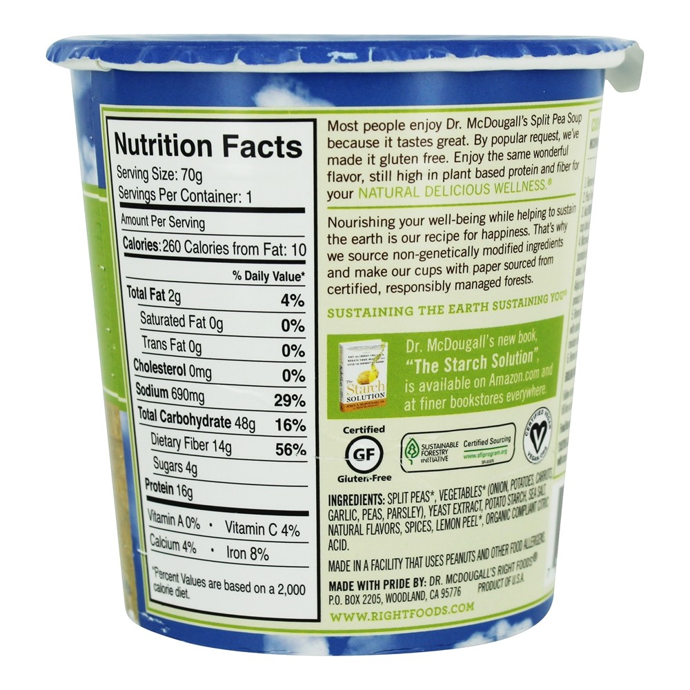 Sopa de ervilha vegan - 2.5 oz. Dr. McDougall's - Imagem 2
