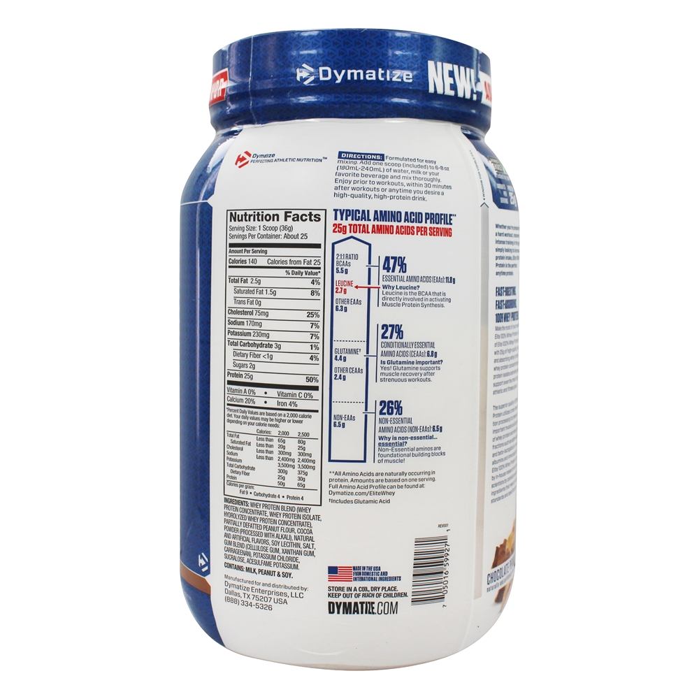 Elite 100 % de proteína de soro de leite em pó de manteiga de amendoim de chocolate - 2 lbs. Dymatize Nutrition - Imagem 2