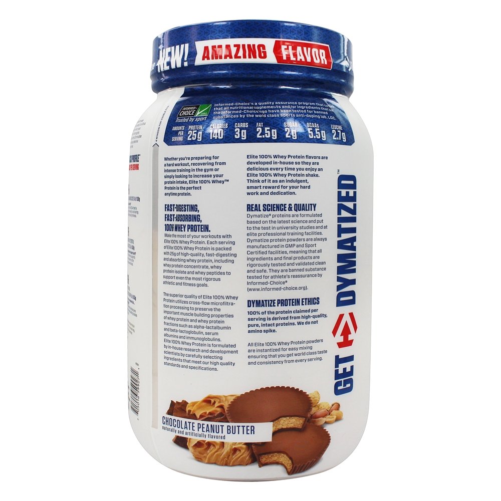 Elite 100 % de proteína de soro de leite em pó de manteiga de amendoim de chocolate - 2 lbs. Dymatize Nutrition - Imagem 3