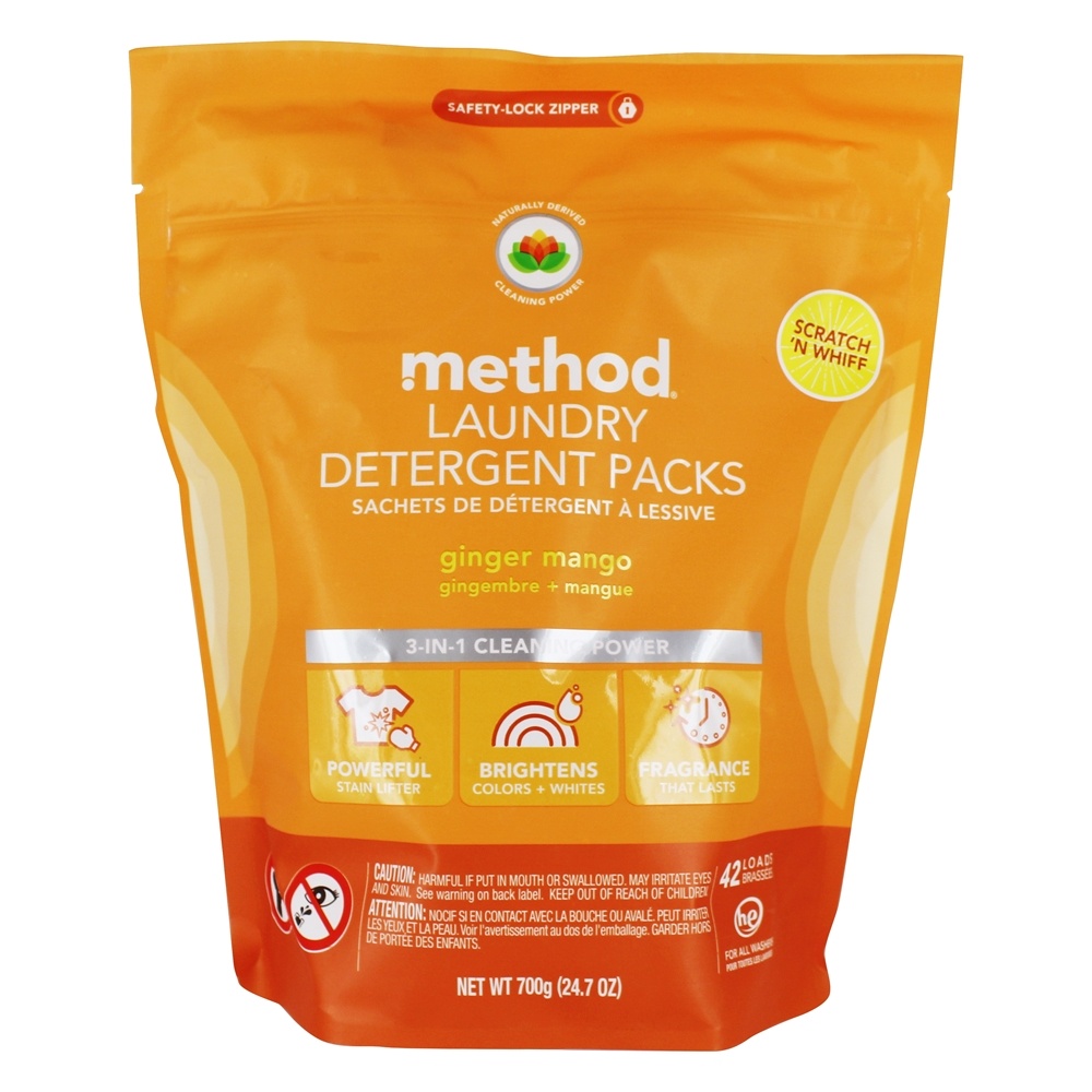 Pacotes de Detergente para Roupa 3 Em 1 Poder de Limpeza 42 Carrega Manga Gengibre - 42 Contagem Method