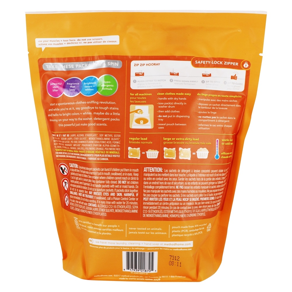 Pacotes de Detergente para Roupa 3 Em 1 Poder de Limpeza 42 Carrega Manga Gengibre - 42 Contagem Method - Imagem 2