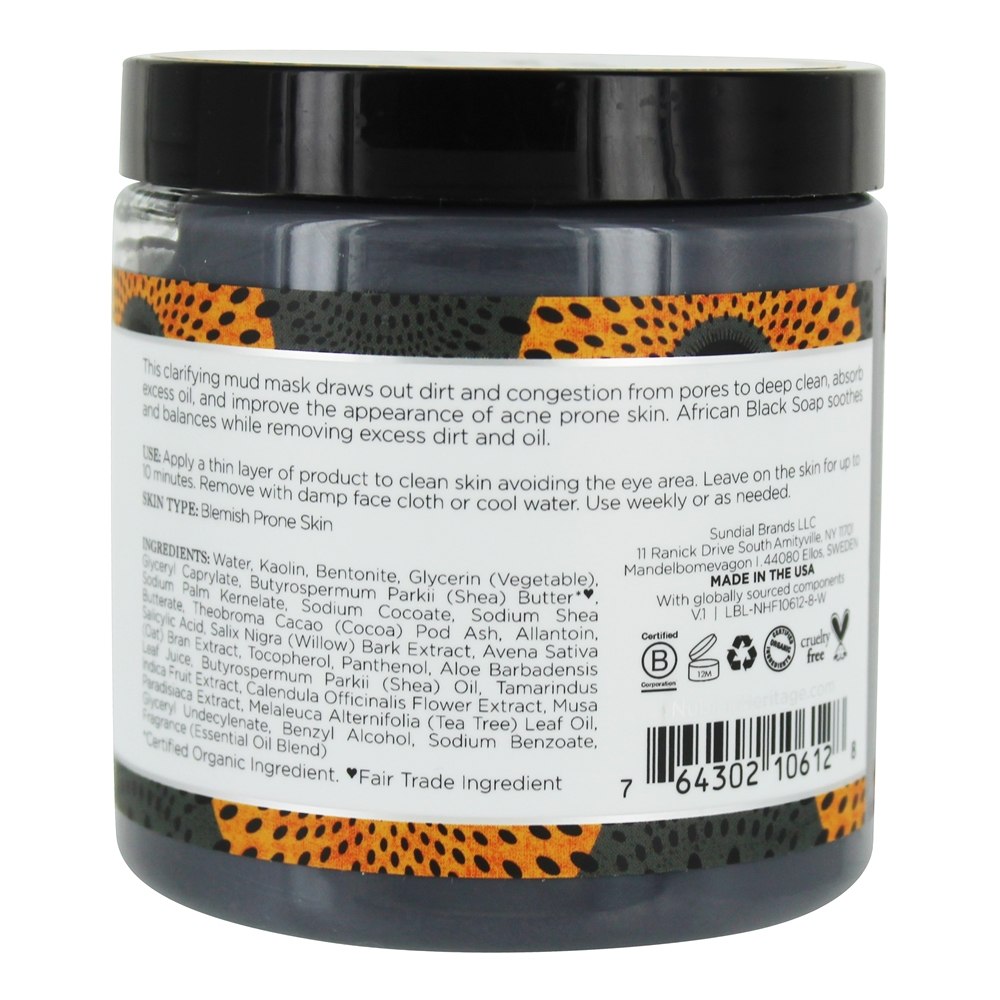 Sabonete Preto Africano Máscara De Lama Facial Equilibrante E Clarificante - 6 fl. oz. Nubian Heritage - Imagem 2