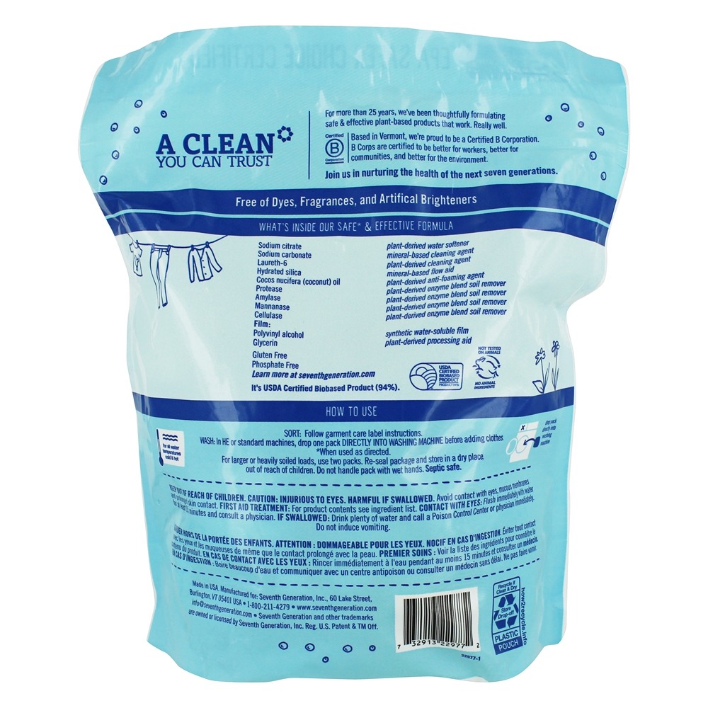 Packs de Detergentes de Lavagem Grátis e Limpo - 45 Pacote (s) Seventh Generation - Imagem 2