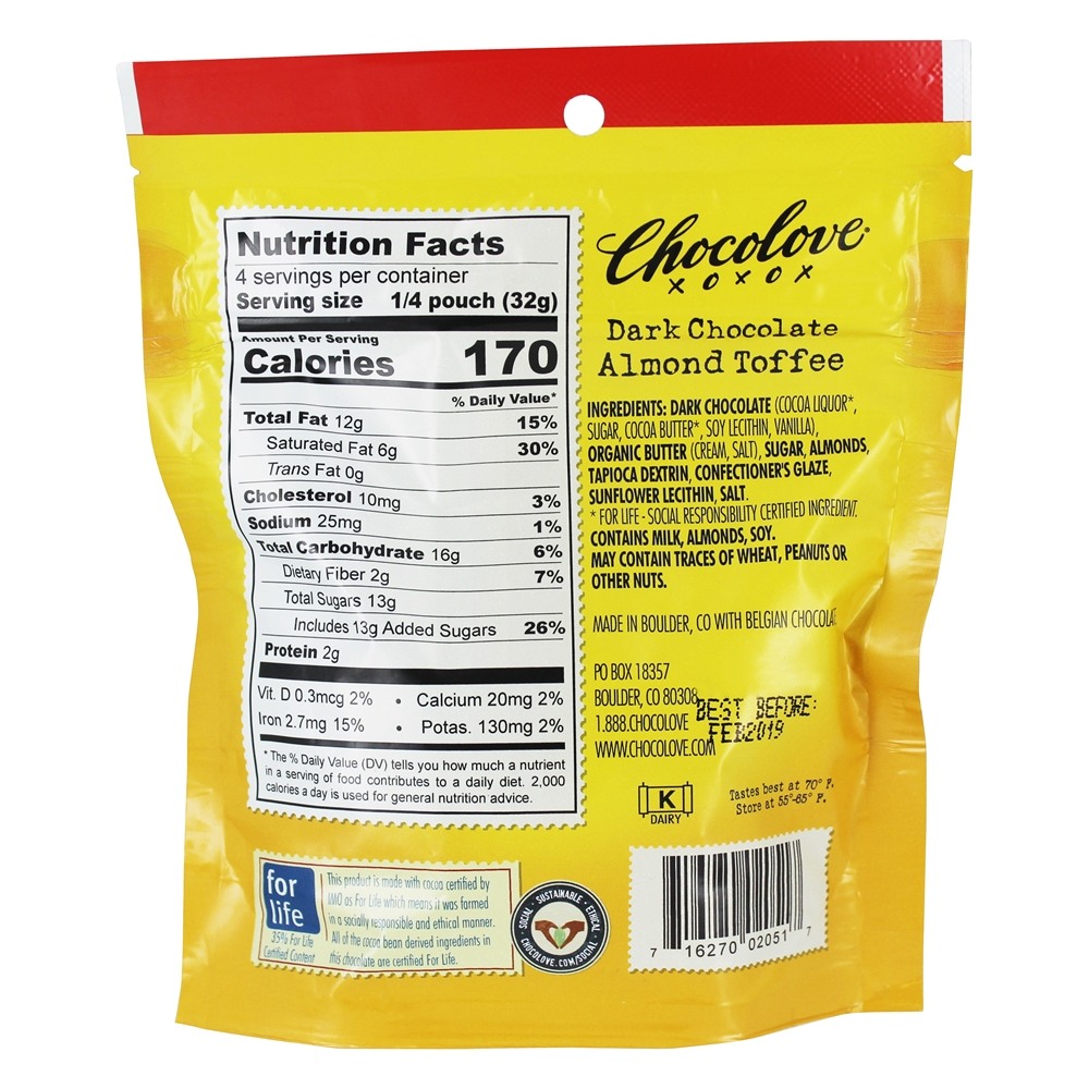 55 Toffee de Amêndoa de Chocolate Amargo com Cacau - 4.5 oz. Chocolove - Imagem 2