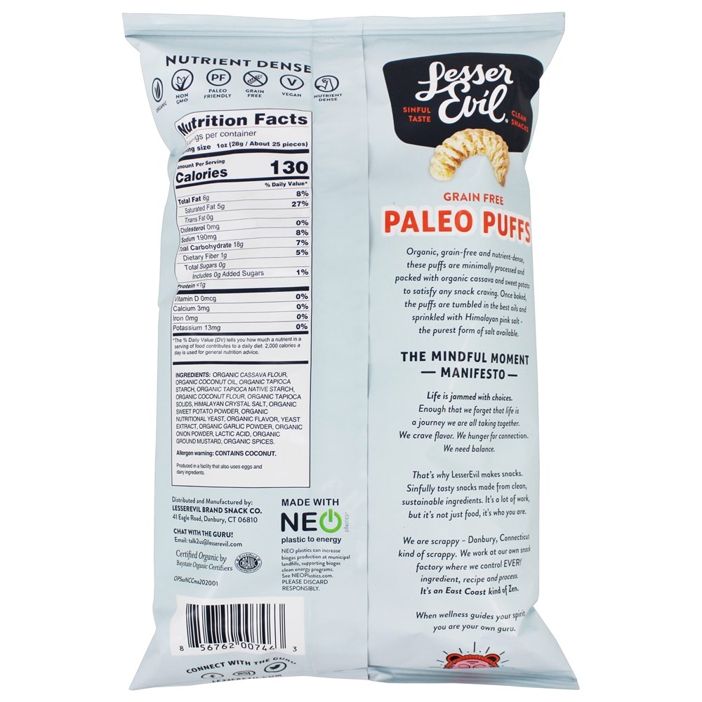 Orgânico Paleo Puffs Não Queijo Cheesiness - 5 oz. Lesser Evil - Imagem 2