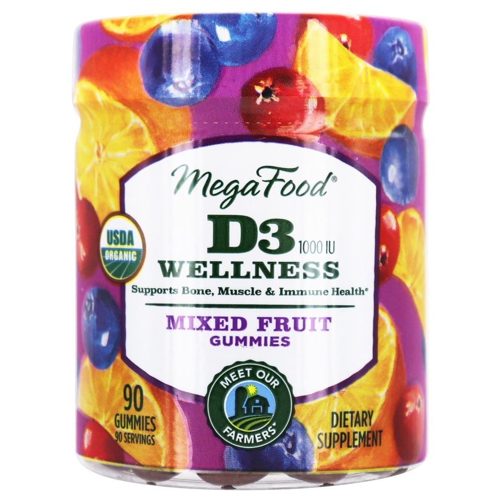 Vitamina D3 Bem-Estar Óssea, Músculo e Imune Health Support Fruta Mista 1000 IU - 90 Gummies MegaFood