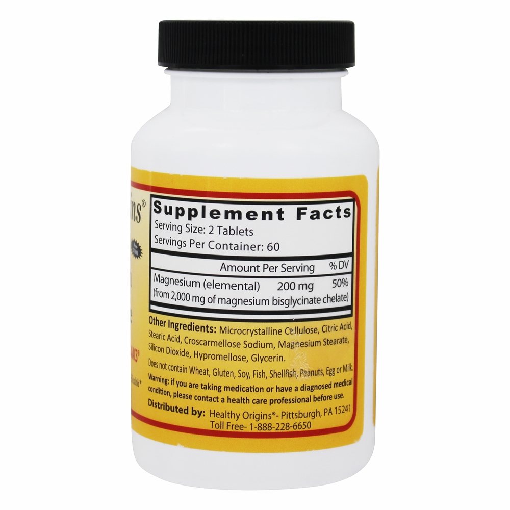 Quelato de Bisglicinato de Magnésio Totalmente Reagido 200 mg. - 120 Tablets Healthy Origins - Imagem 2