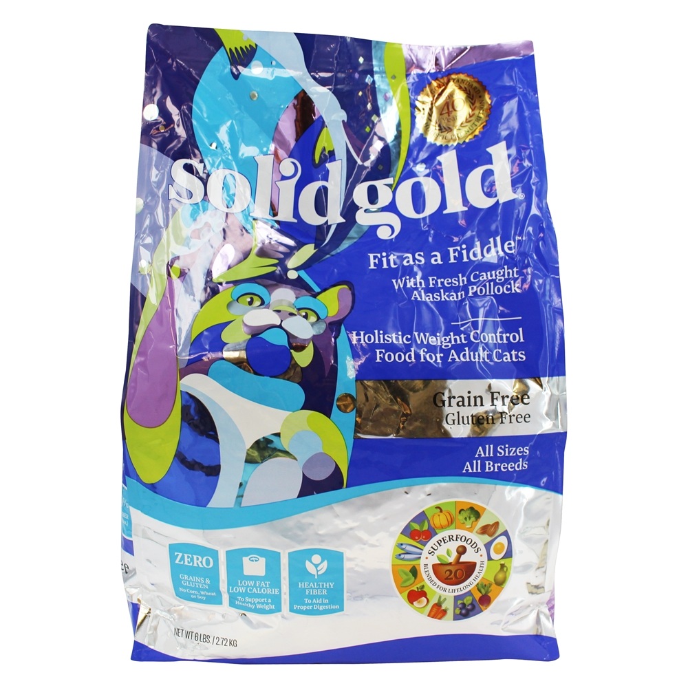 Comida de gato seca sem grão se encaixa como um violino com Pollock do Alasca fresco e apanhada - 6 lbs. Solid Gold