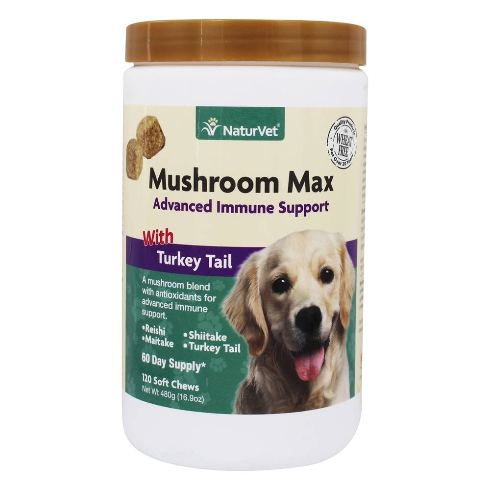 Cogumelo Max Suporte Imunológico Avançado Para Gatos e Cães com Cauda Peruana - 120 mastigação suave NaturVet