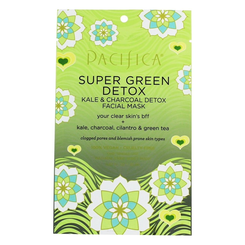 Máscara facial verde super da folha da fibra da couve & do carvão vegetal do Detox & do carvão vegetal - 1 Conte Pacifica