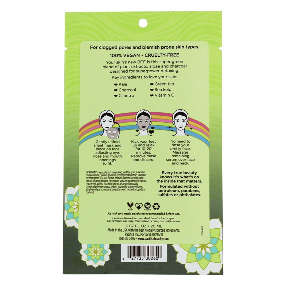 Máscara facial verde super da folha da fibra da couve & do carvão vegetal do Detox & do carvão vegetal - 1 Conte Pacifica - Imagem 2