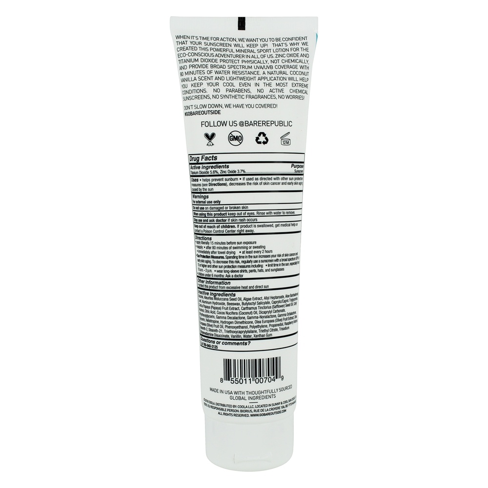 Loção Protetora de Esporte Mineral Largo Spectrum Baunilha de coco 50 SPF - 5 fl. oz. Bare Republic - Imagem 2