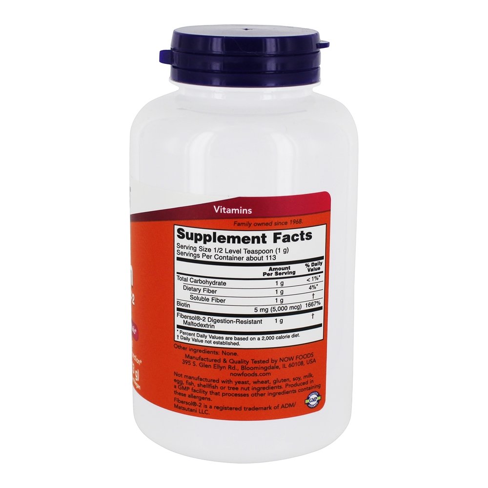 Biotina com Fibersol-2 em Pó - 4 oz. NOW Foods - Imagem 2