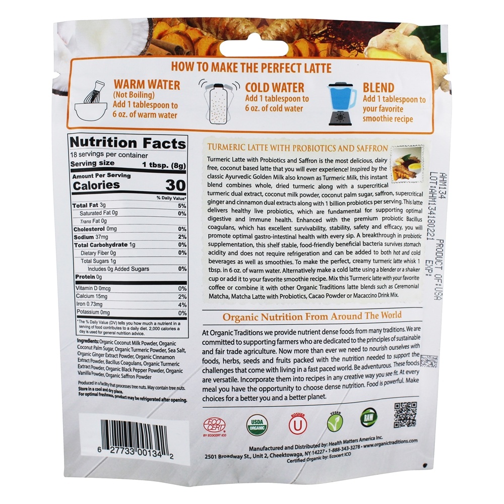 Açafrão em pó Latte com probióticos e açafrão - 5.3 oz. Organic Traditions - Imagem 2