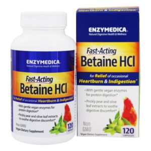 Rápido-Atuação Betaína Hcl Azia & Indigestão Alívio Fórmula - Cápsulas 120 Enzymedica