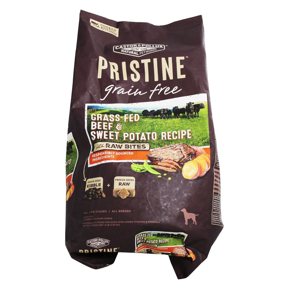 Primitivo Grão Livre Secar Cão Comida Grama-Alimentado Carne e Doce Batata Receita com Cru Mordidas - 4 lbs. Castor & Pollux