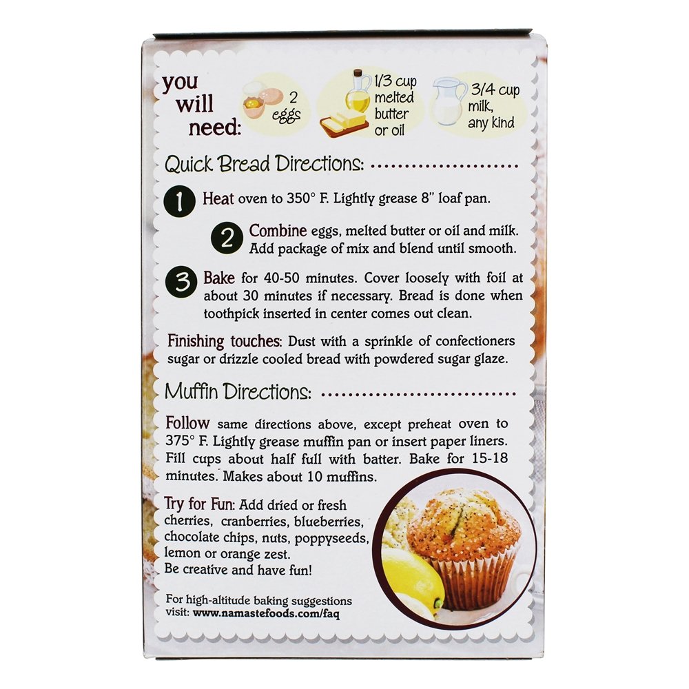 Mistura rápida de pães e muffins orgânicos sem glúten - 16 oz. Namaste Foods - Imagem 3