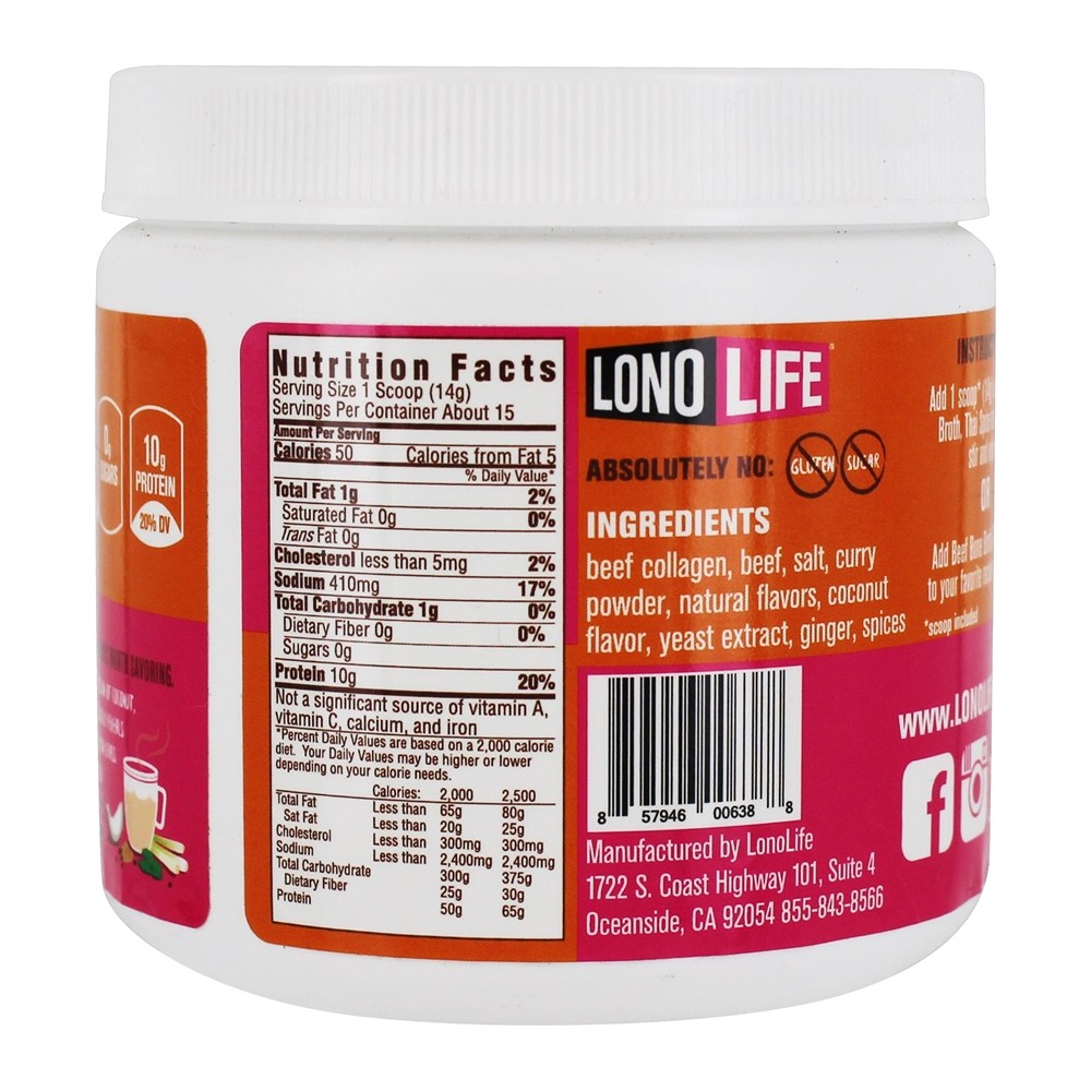 Grama Fed Paleo carne osso caldo de carne em pó Thai Spice - 8 oz. LonoLife - Imagem 2