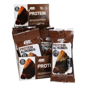 Comprar caixa de amêndoas de proteína trufa de chocolate amargo - 12 pacotes (s) optimum nutrition preço no brasil nutrição esportiva petiscos de proteínas suplemento importado loja 1 online promoção -