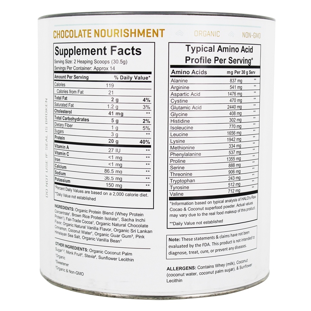 Halo Orgânico Proteína Superfoo Pó Cru Cacau & Coco - 15.06 oz. Swhey - Imagem 2
