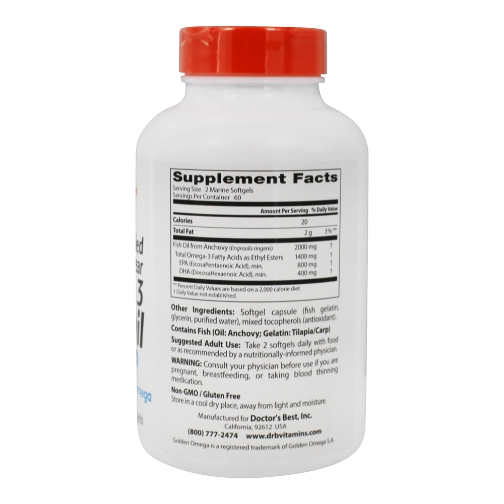 Purificado e limpo Omega - 3 Óleo de peixe 1000 mg. - 120 Softgels Doctor's Best - Imagem 2