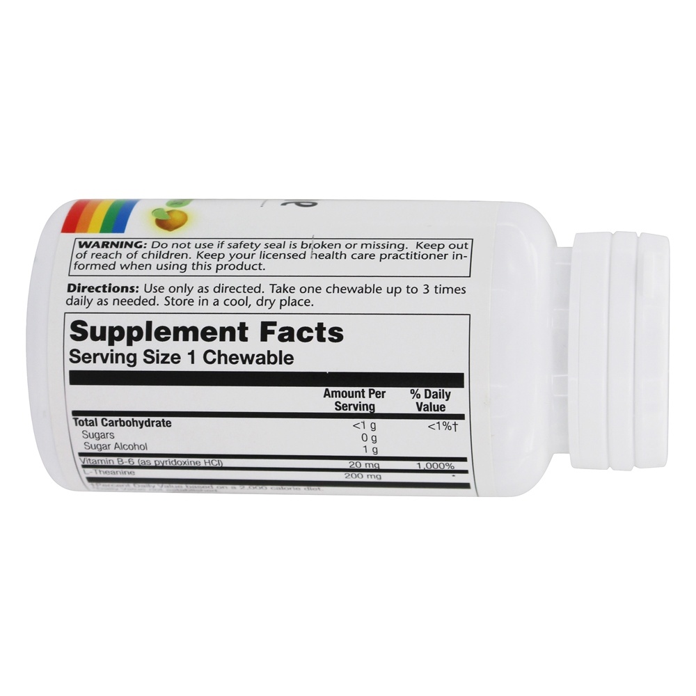 L-teanina Sem Limão Natural de Açúcar Mastigável 200 mg. - 30 Mastigáveis Solaray - Imagem 2