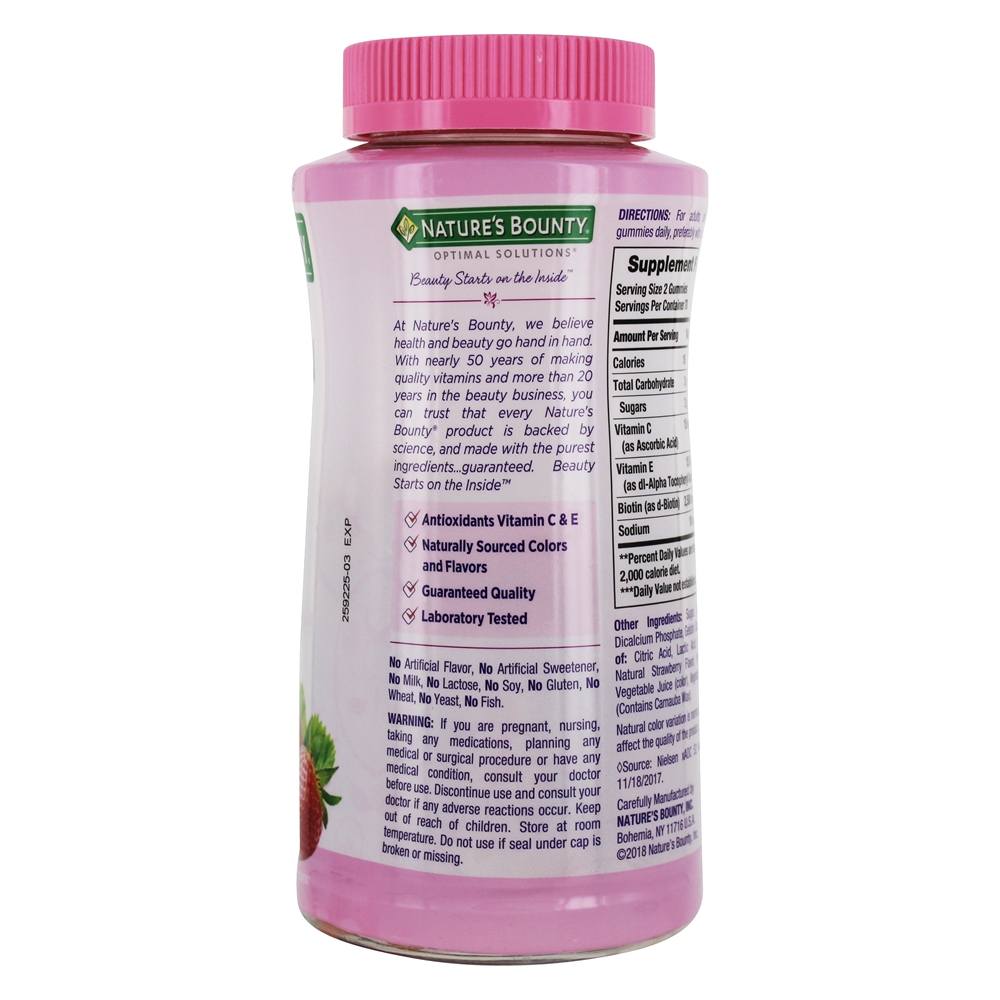Soluções ótimas para cabelo, pele e unhas Gummies Morango 2500 mcg. - 140 Gummies Nature's Bounty - Imagem 3