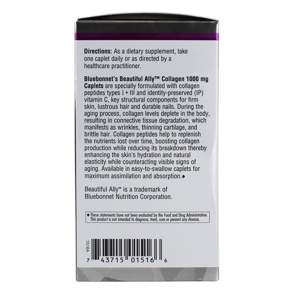 Belo Aliado Colágeno Tipo I + II 1000 mg. - 90 Cápsulas Bluebonnet Nutrition - Imagem 4