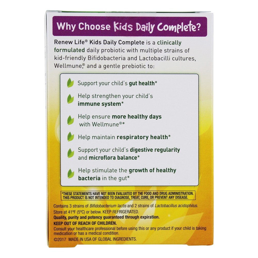 Probióticos + Prebióticos Orgânicos Kids Daily Complete 10 Bilhões de UFC - 30 Pacote (s) de Bastão Renew Life - Imagem 4
