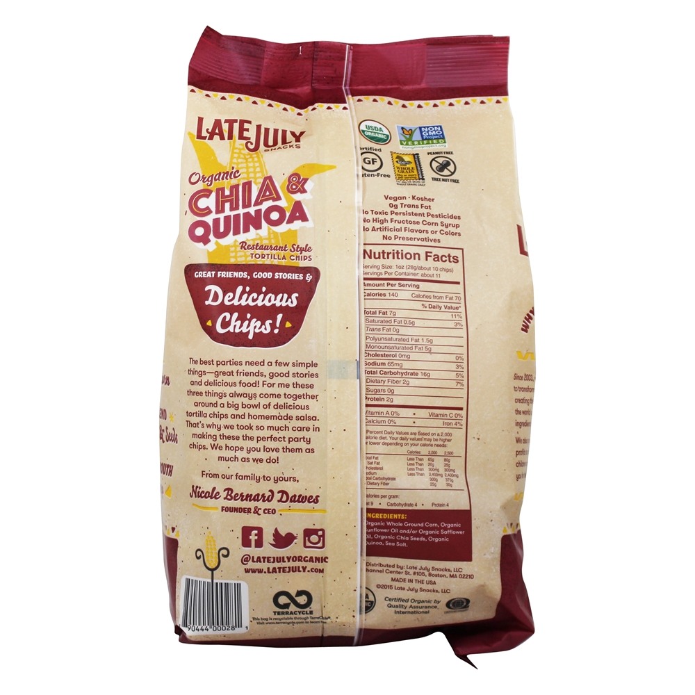 Chips de Tortilla estilo orgânico restaurante Chia & Quinoa - 11 oz. Late July Snacks - Imagem 3