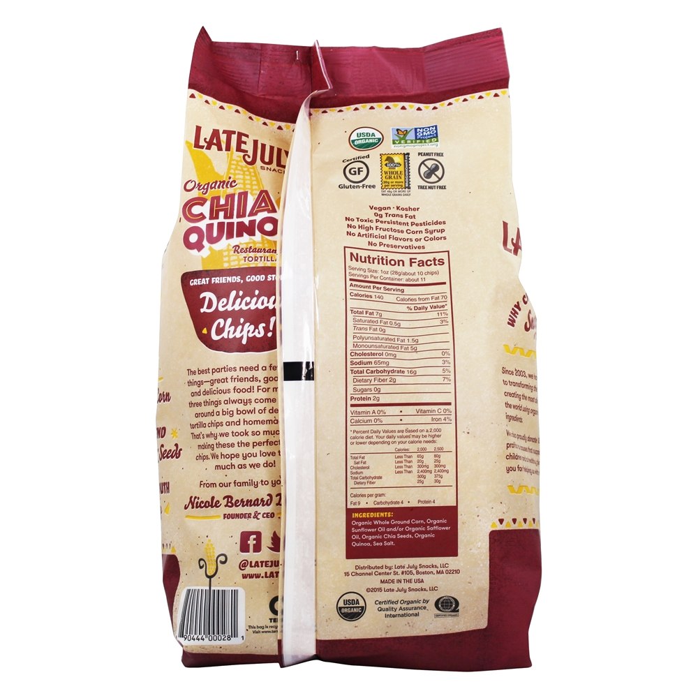 Chips de Tortilla estilo orgânico restaurante Chia & Quinoa - 11 oz. Late July Snacks - Imagem 4