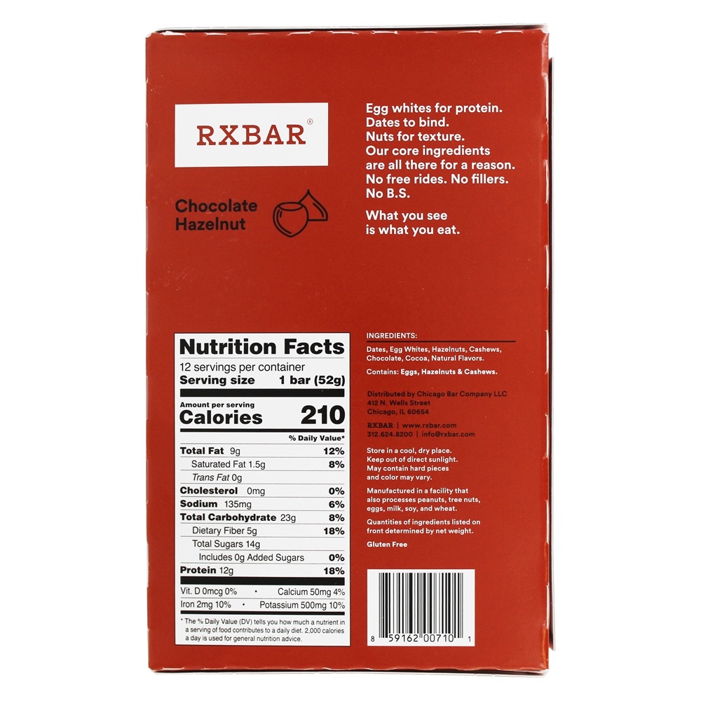 Proteína Bar Box Chocolate Avelã - 12 Barras RXBAR - Imagem 2