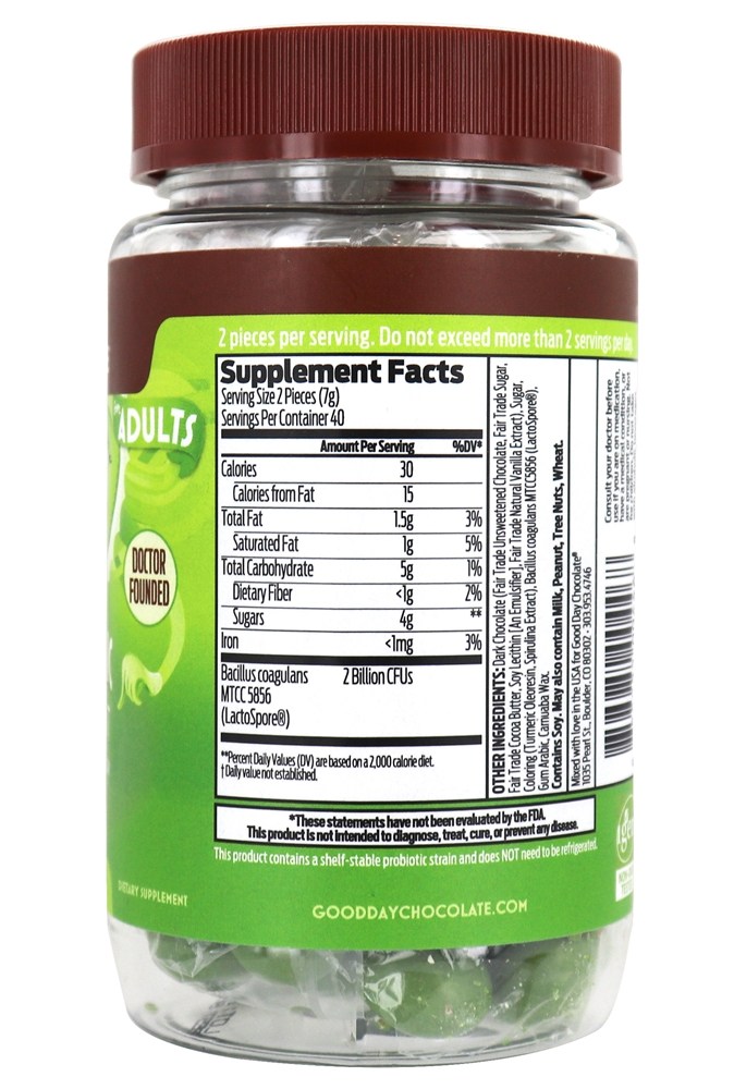 Suplemento probiótico para chocolate para adultos 2 bilhões de UFC - 80 Peça (s) Good Day Chocolate - Imagem 2