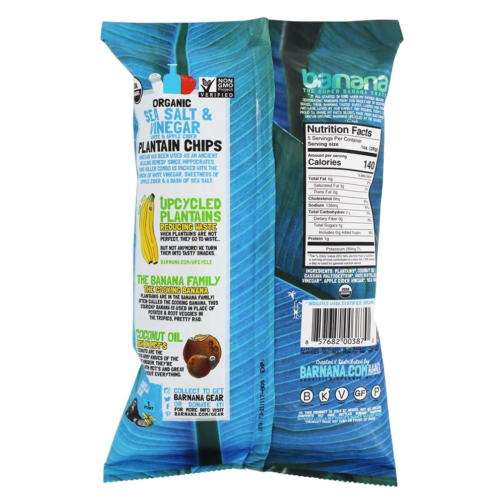 Organic Ridged Banana Chips Sal Marinho & Vinagre - 5 oz. Barnana - Imagem 2