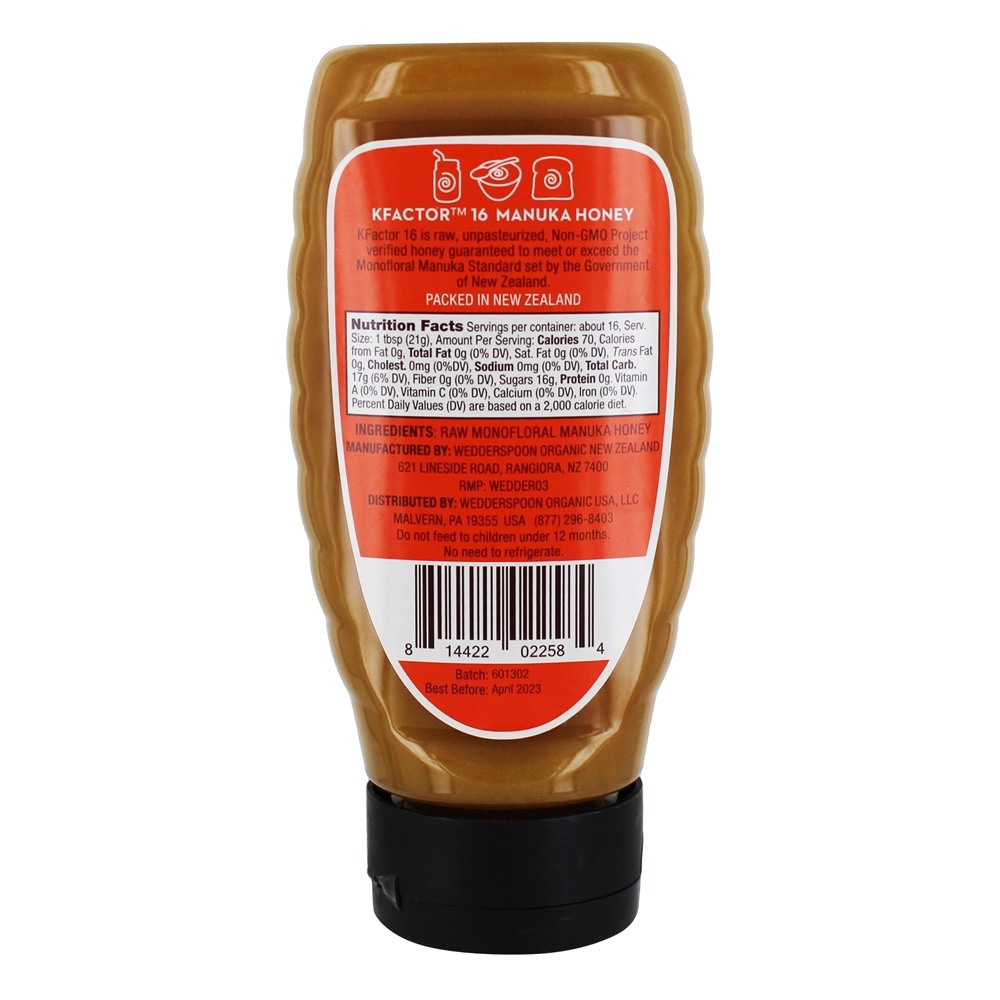 KFactor de Mel Manuka Monofloral Cru 16 - 12 oz. Wedderspoon - Imagem 2