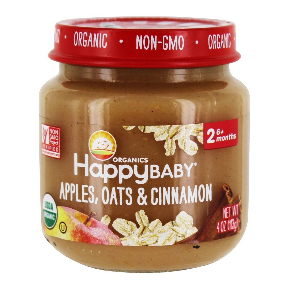 Bebê Feliz Orgânico Estágio Claramente Preparado 2 Comida Para Bebê 6 + Meses Maçãs, Aveia e Canela - 4 oz. Happy Family