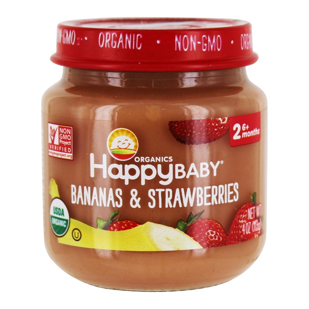 Bebê Feliz Orgânico Estágio Claramente Preparado 2 Comida Para Bebê 6 + Meses De Banana E Morango - 4 oz. Happy Family