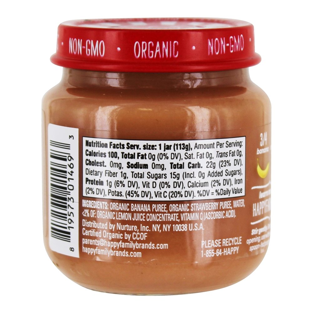 Bebê Feliz Orgânico Estágio Claramente Preparado 2 Comida Para Bebê 6 + Meses De Banana E Morango - 4 oz. Happy Family - Imagem 2