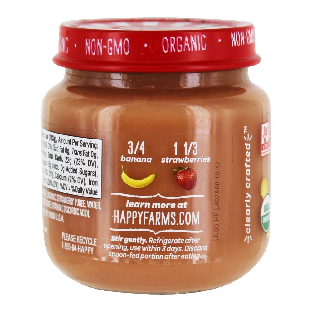 Bebê Feliz Orgânico Estágio Claramente Preparado 2 Comida Para Bebê 6 + Meses De Banana E Morango - 4 oz. Happy Family - Imagem 3