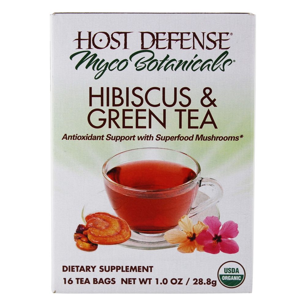 Myco Botanicals Hibiscus e Chá Verde - 16 Saquinhos de Chá Host Defense