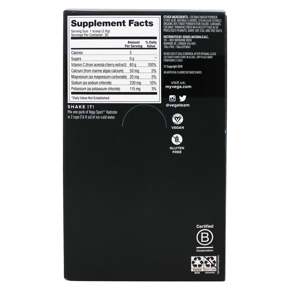 Esporte Electrolyte Hydrator Powder Box Berry - 30 Pacote (s) Vega - Imagem 2